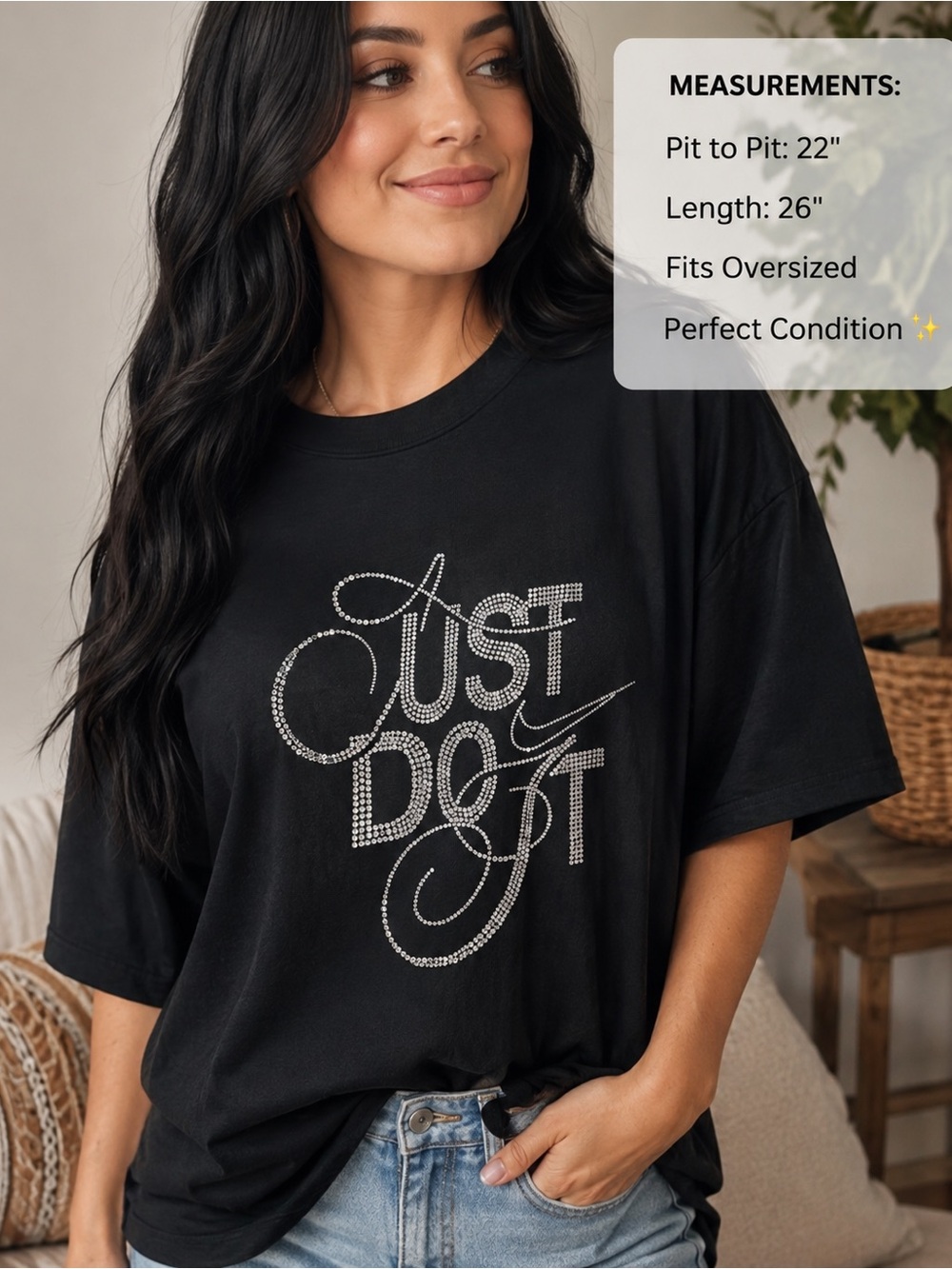 Nike Black Rhinestone 'Just Do It' Oversized Tee